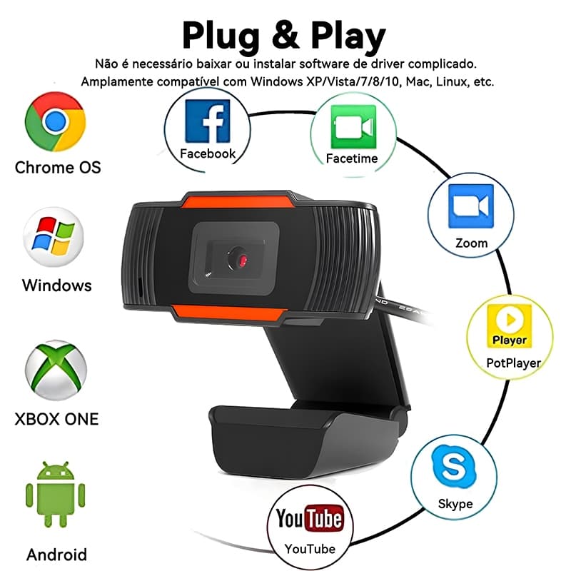 Webcam Full HD 1080p com Microfone Embutido - Widescreen USB, Ideal para Videoconferências e Chamadas Online Ajustamento