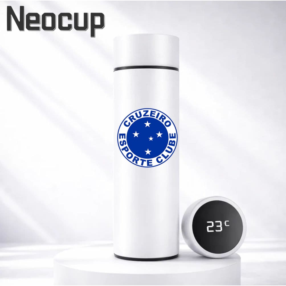Garrafa Térmica Aço Inoxidável Time de Futebol Cruzeiro com termômetro digital 500ml
