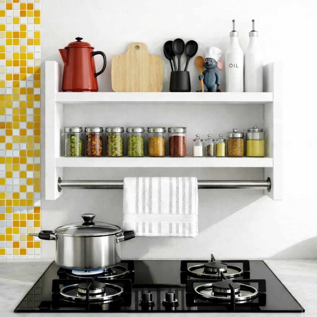 Porta Temperos MDF Branco Parede Suporte Papel Toalha Organizador Cozinha Multiuso