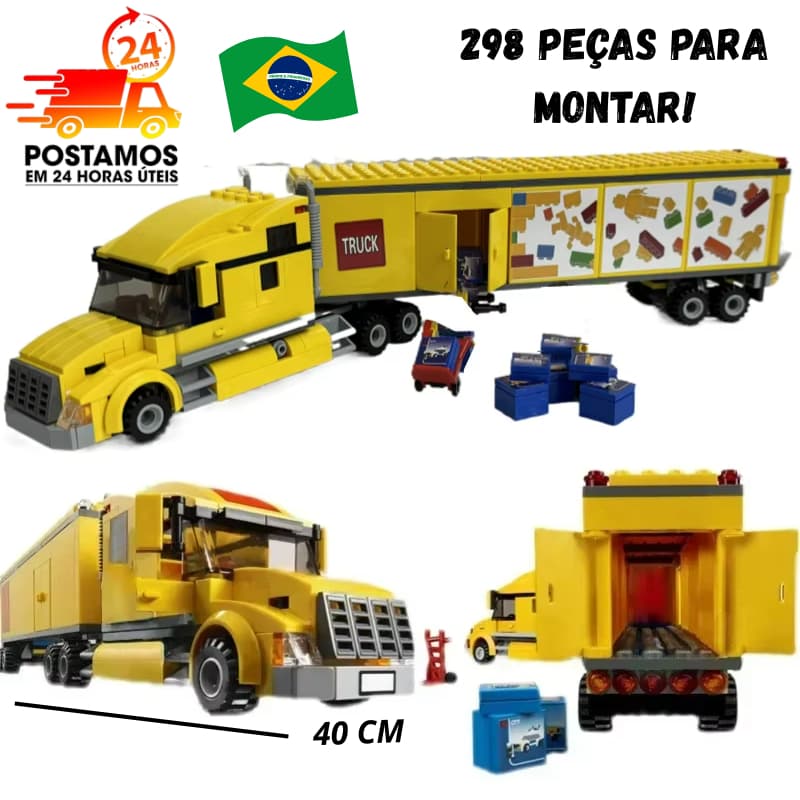 Kit Caminhão Baú Blocos De Montar 40cm Com Bonecos Tipo "Lego" Brinquedo Educativo Infantil