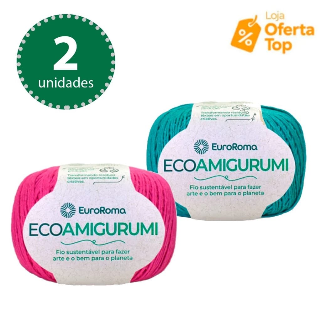 Kit 2x EcoAmigurumi EuroRoma 160g 254m Fio para Amigurumi Crochê e Tricô Algodão Reciclado Tex 526
