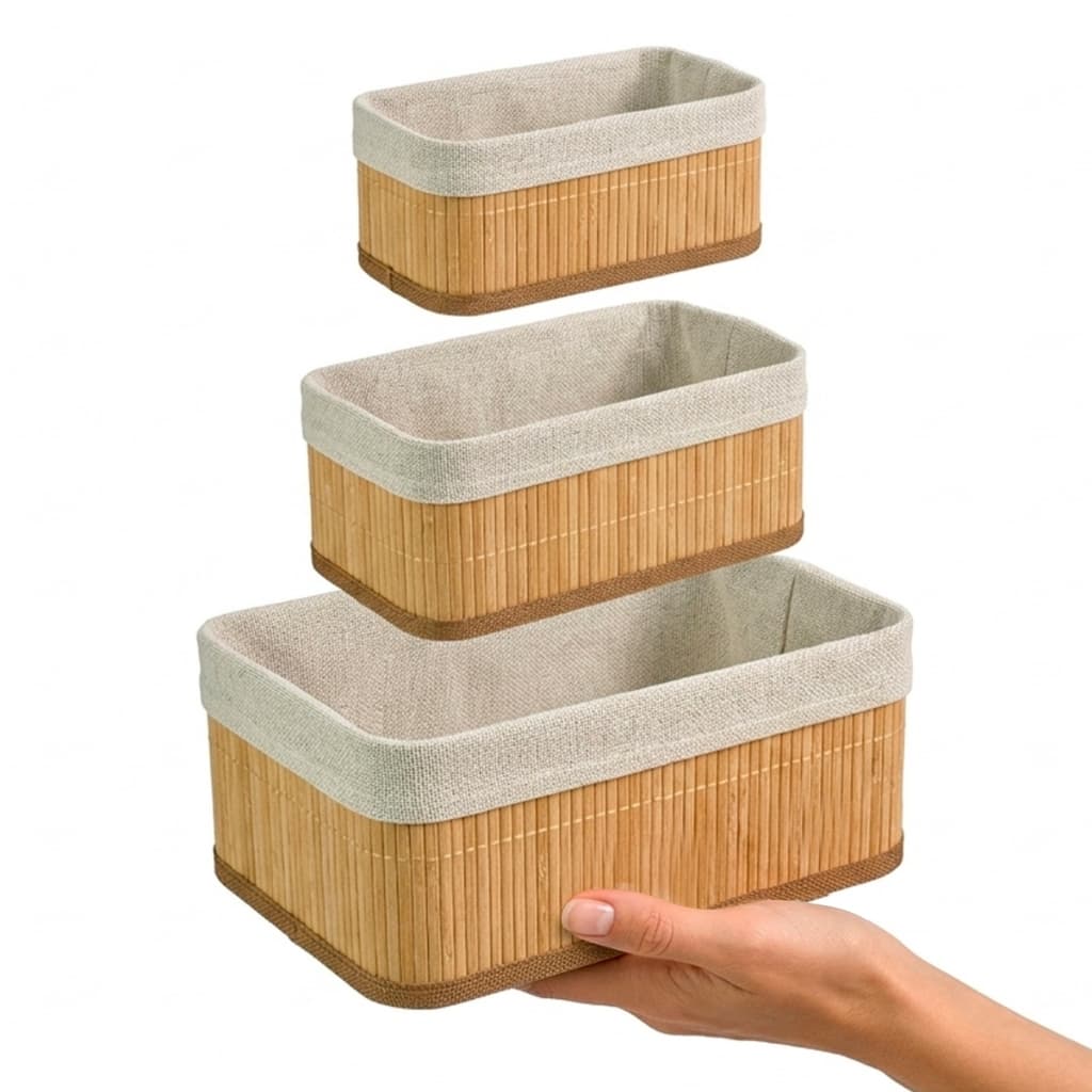 Kit 3 Cestos Bambu Multiuso com Forro Decorativo Organizador Sala Cozinha Lavanderia Banheiro Quarto