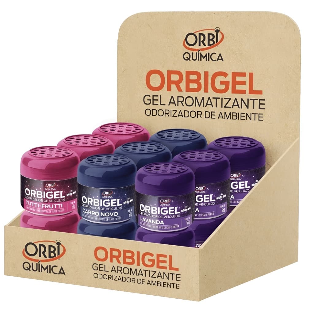 Kit Caixa 12 Cheirinho Odorizador para carro - Orbigel (Carro novo - Lavanda - tutti frutti)