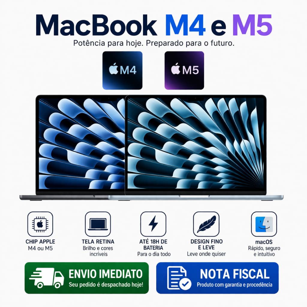 MacBook Air Apple chip M4, ou Macbook Air M5, Tela Retina 13,6 pol, com 16GB memória SSD