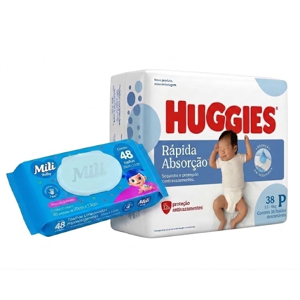 Kit Fralda Huggies Rápida Absorção+ Toalhas Umedecidas