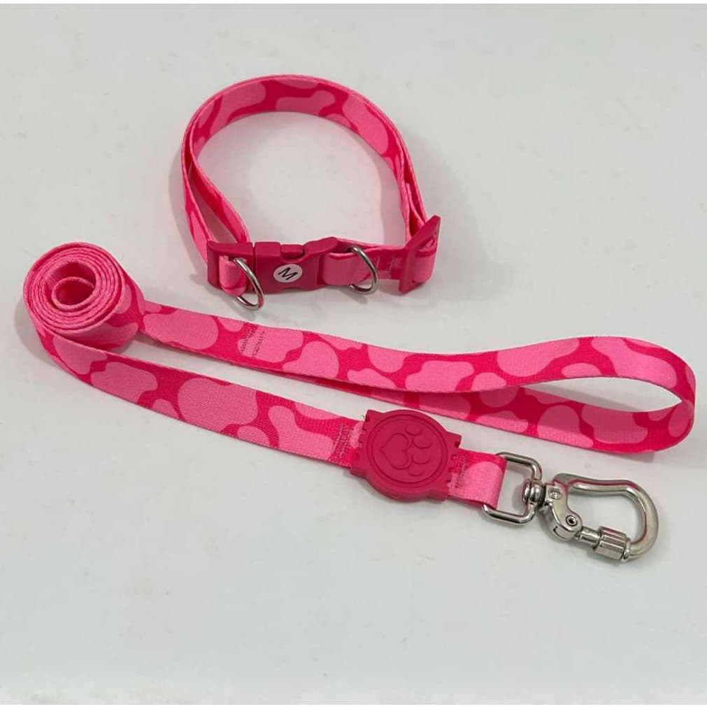 Coleira com guia girafa toda rosa para cachorro