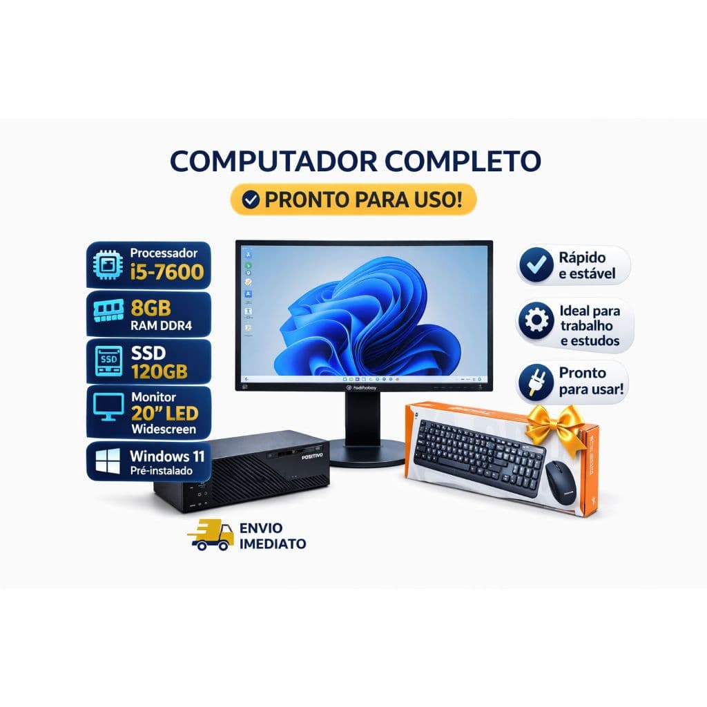 Computador Completo i5 7th 8GB SSD 120GB Windows 11 + MONITOR 20” LED Giratorio