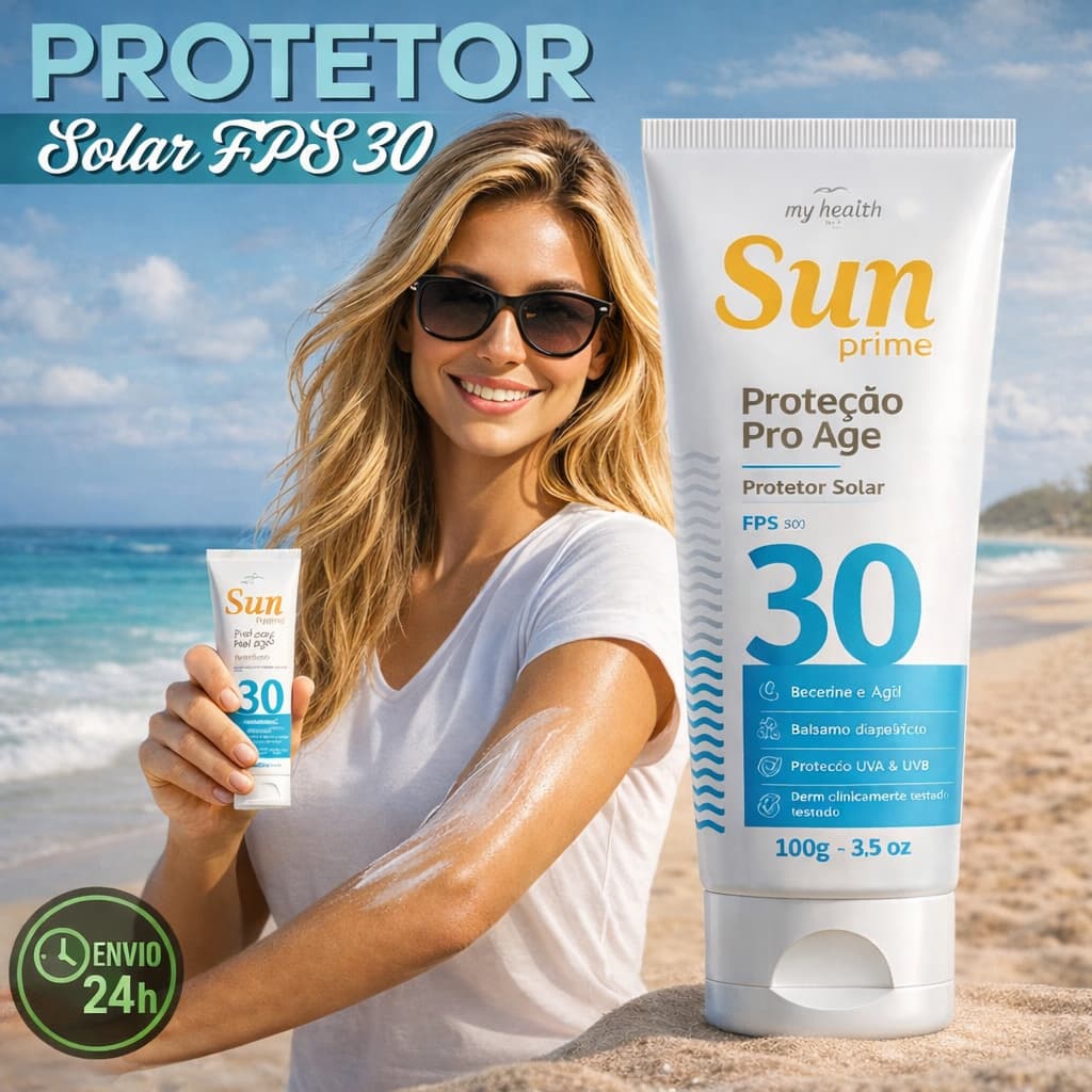 Protetor Solar FPS30 Sun Prime 100g – UVA/UVB, Ideal para Uso Diário, Resistente à Água