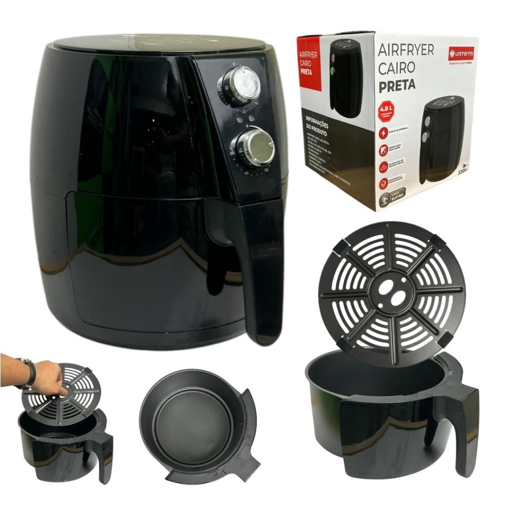 Fritadeira Sem Óleo Air Fryer 4,8L 1500W Unitermi – Preta, 127V ou 220V