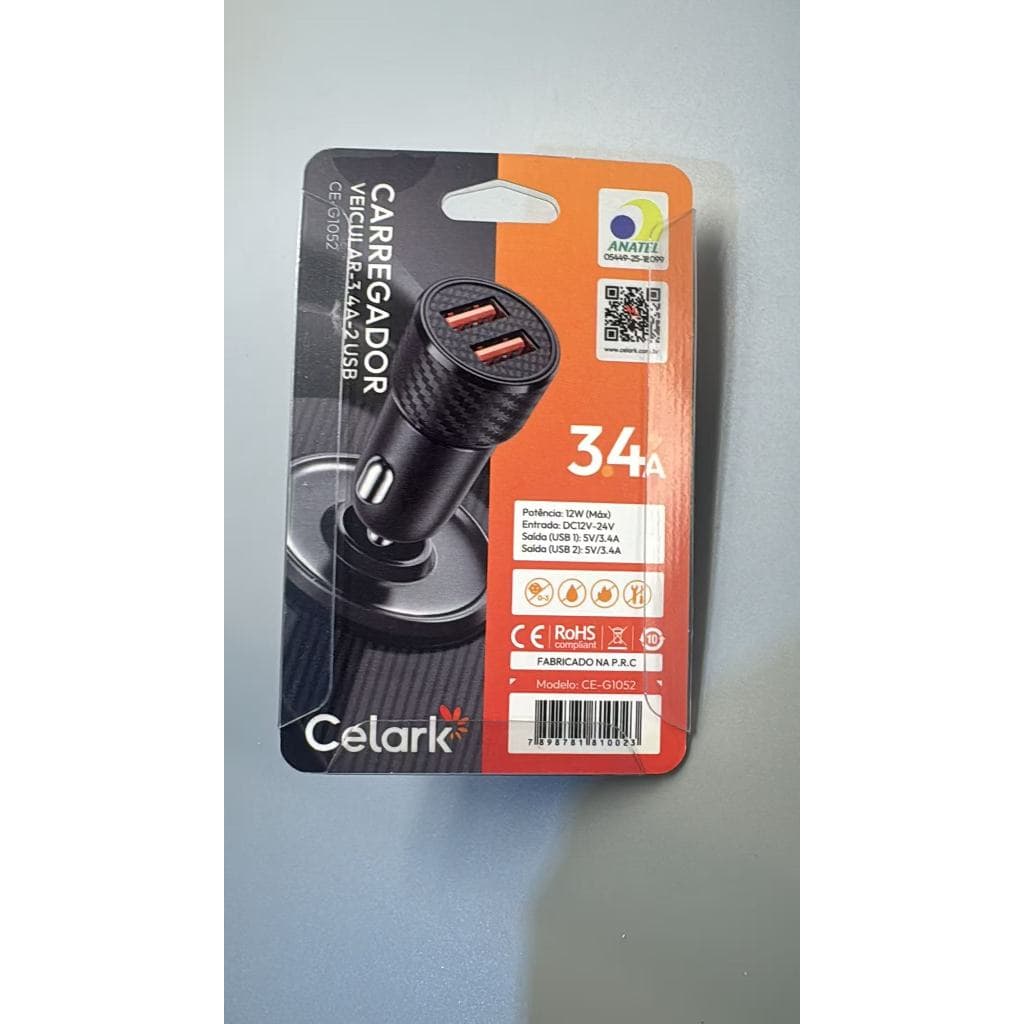 Carregador Veicular   Tomada Carregador Usb Veicular Carro 2 Saídas  3.4A com 2 USB