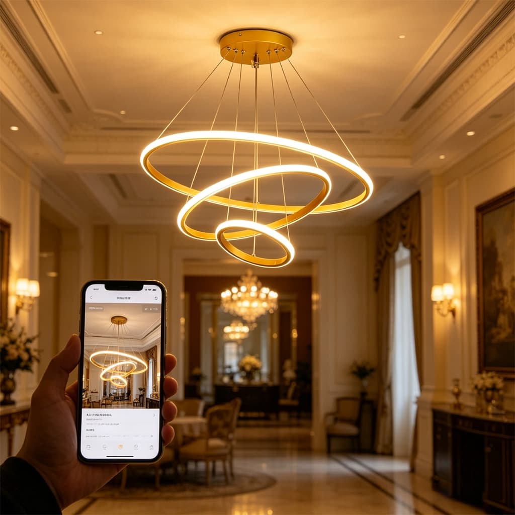 (110V-220V) 114W  Lustre Pendente Moderno Led Dourado 3 Anéis 3 Cores Luxo Para Sala De Jantar E Estar  -O15