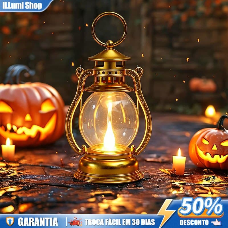 Lanterna Decorativa Lampião de Led Luminária Dourado Enfeite Decoração Vela
