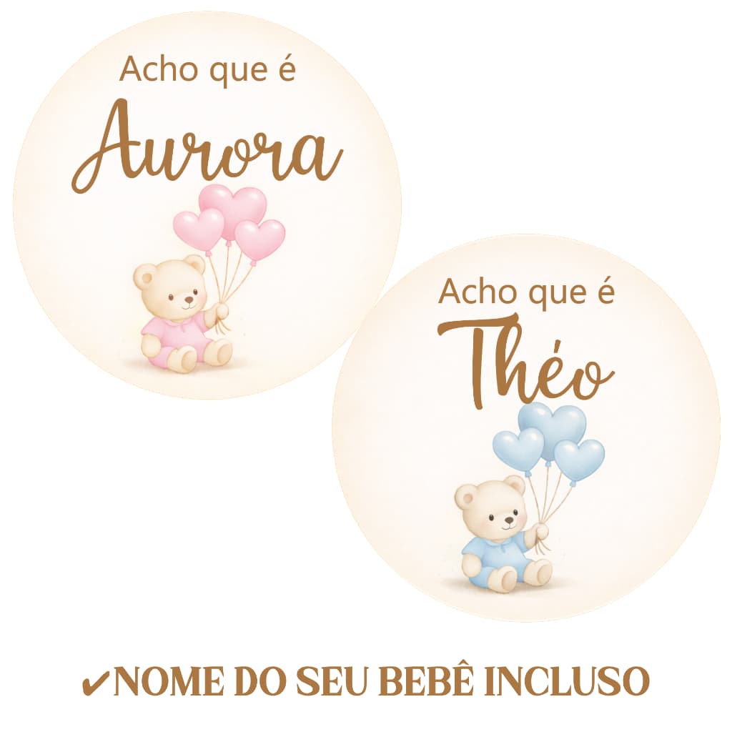 Tag Adesivo Personalizado Chá Revelação Urso Azul e Rosa | Kit 60 a 180 - Lembrancinha Chá Revelação