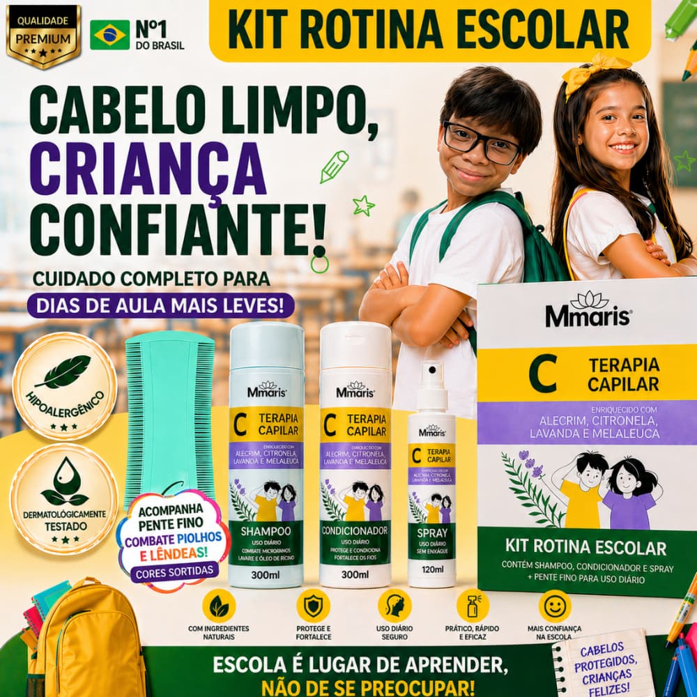 Shampoo Condicionador M Mari's Dermatologicamente Testado Hipoalergênico Removedor Piolhos Lêndeas Spray Solta Lendia
