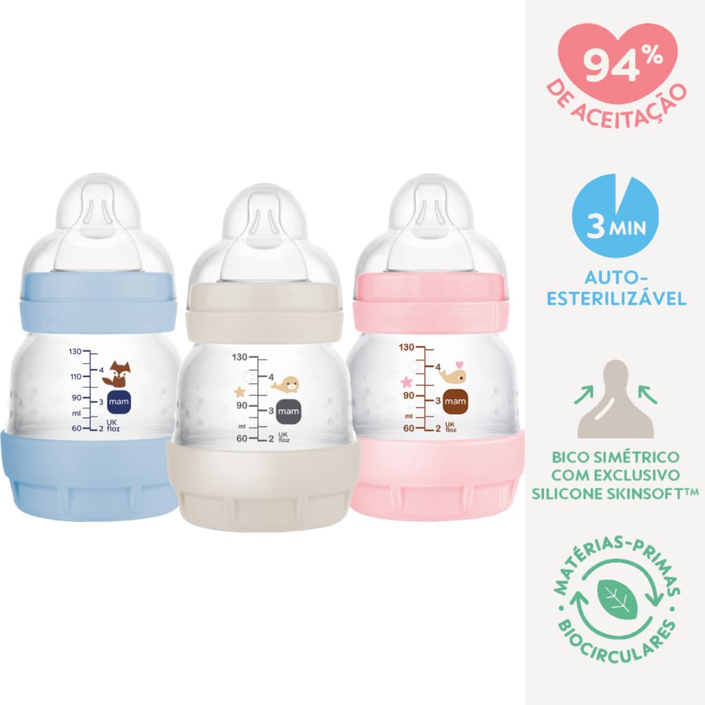 Mamadeira Mam Easy Start 130ml Com Bico Nº0 0 Mês Auto Esterilizável - Embalagem Unitária