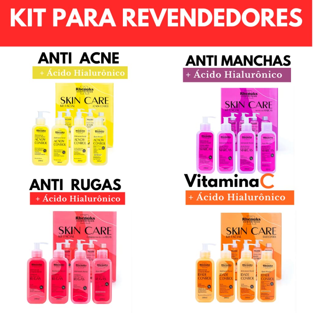 4 kit Skincare - Anti Rugas+ Anti Acne + Anti idade+ Anti Manchas Rhenuks Revenda