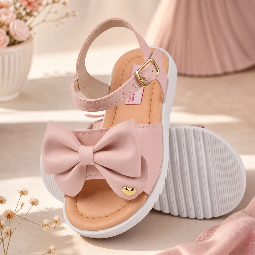 Sandália Infantil Menina Casual Luxo Com Laço Coração Qualidade Conforto Premium 20 ao 27 Promoção
