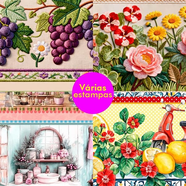 Tecido Tricoline Digital 100% Algodão 55cm x 1,50m Barrados Estampados Patchwork