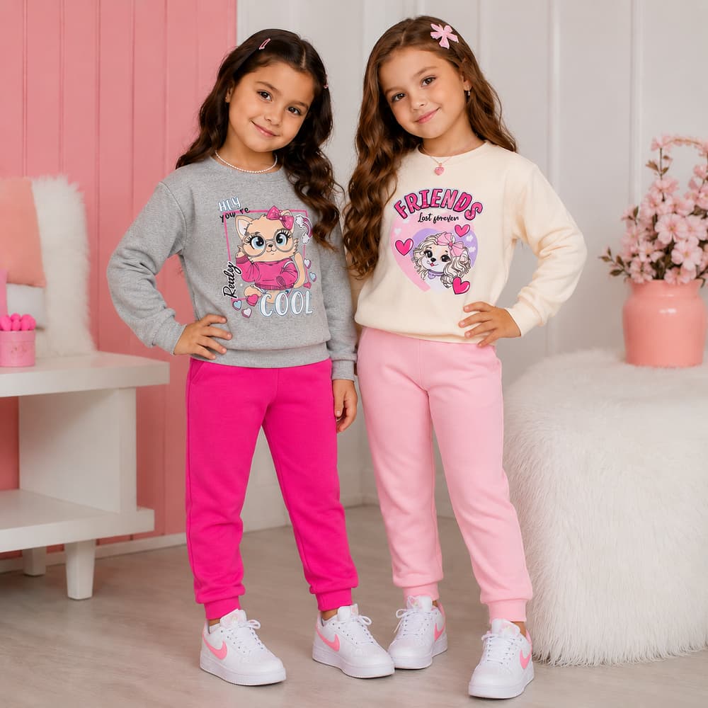 Conjunto Moletom Infantil Menina | Conjunto de Moletom Inverno Casaco + Calça de Moletom  do 04 ao 08 Anos