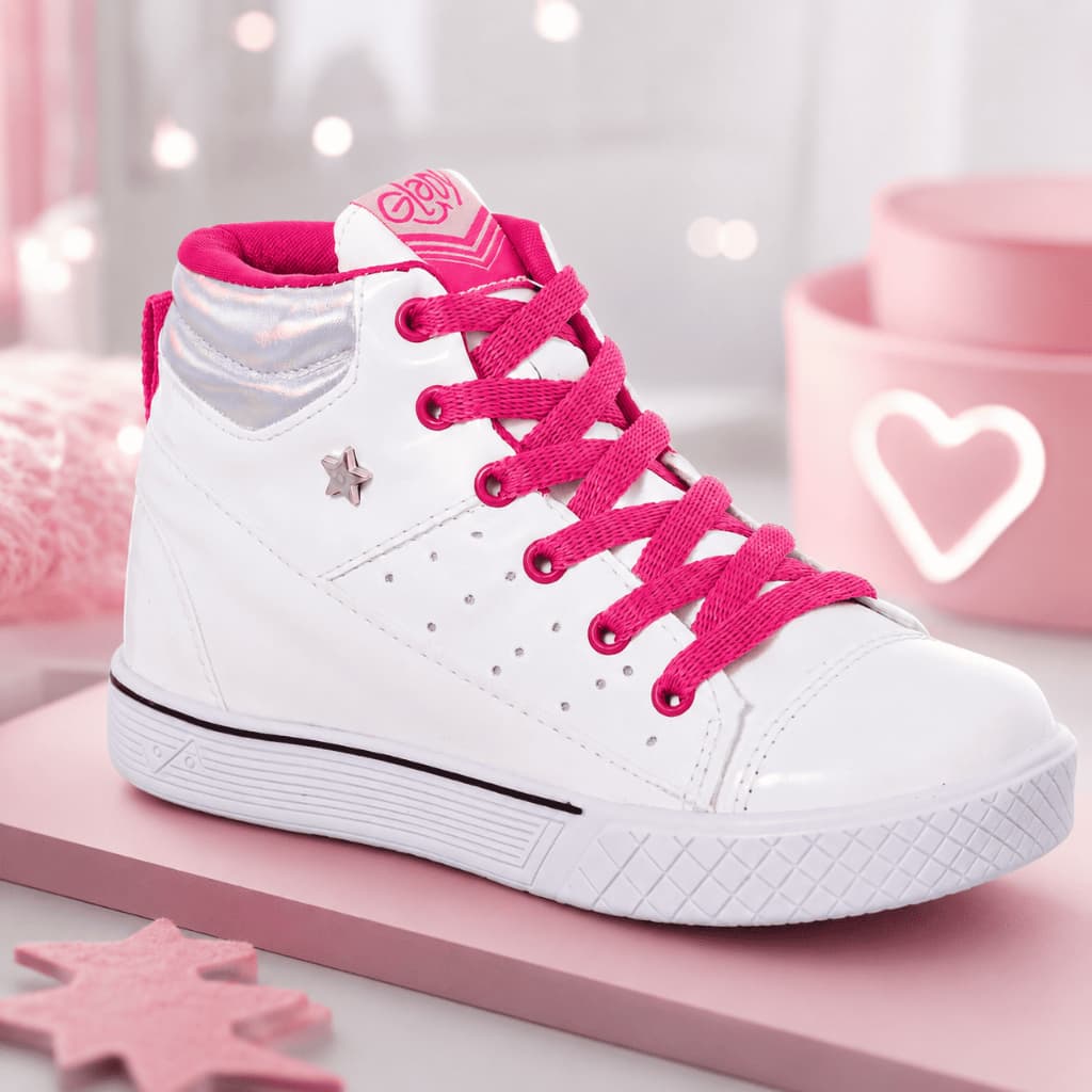 Tênis Botinha Infantil Menina Glitter Confortável Brilho Branco Macio Original 20 ao 35 Promoção