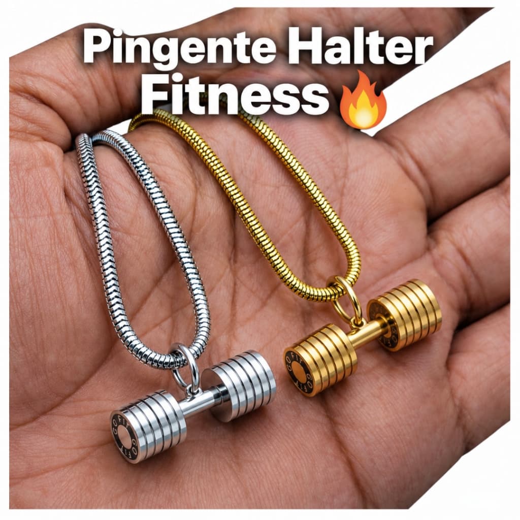 Colar Masculino Halter Academia Pingente Fitness Aço Inox Corrente 60 ou 70 cm Estilo Treino