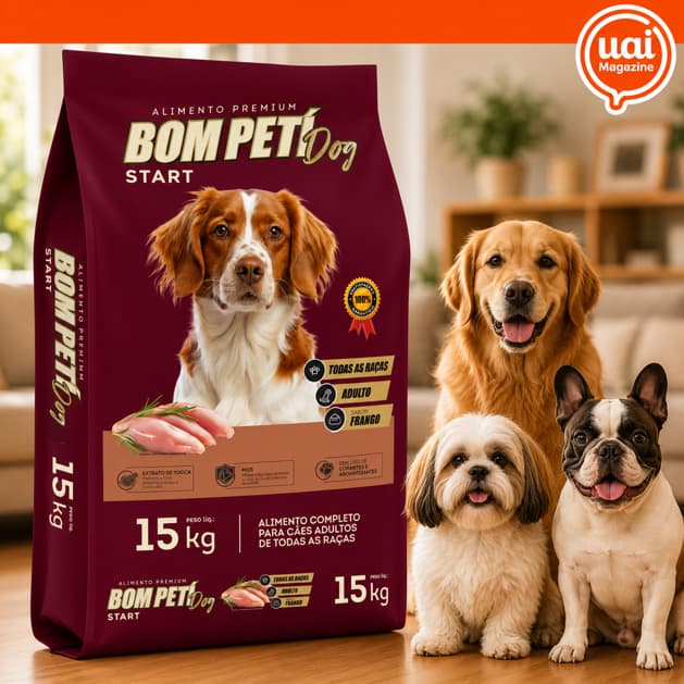 Ração Cachorro Adulto 15Kg Bom Peti Dog Start Premium Carne Todas As Raças