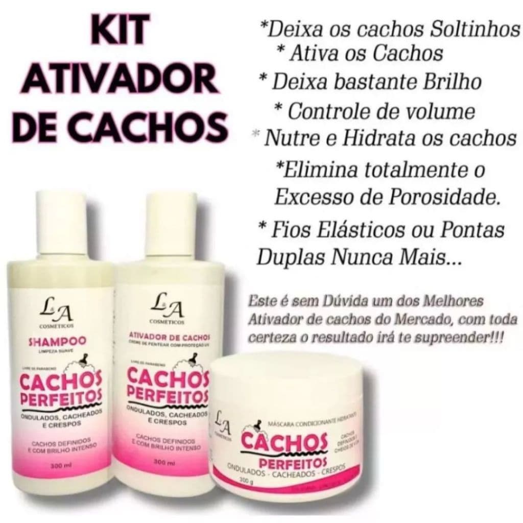 Combo Cachos Perfeitos Shampoo Condicionador Máscara Hidratante L&A Cosméticos Ativador De Cachos.