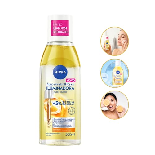 Água Micelar Efeito Iluminador 5% Sérum com Vitamina C & E 200ml Nivea Sem Perfume Para pele