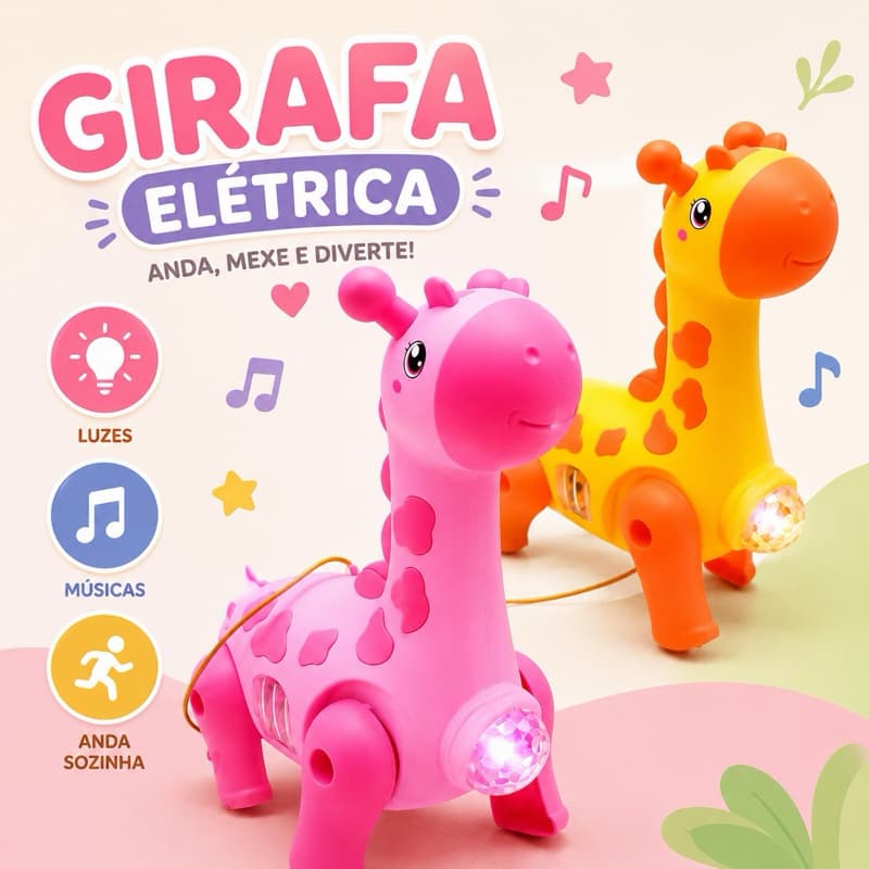 Brinquedo Infantil Educacional Girafinha Elétrica com Som e Luz Interativo Para Bebês e Crianças. Envio Imediato.