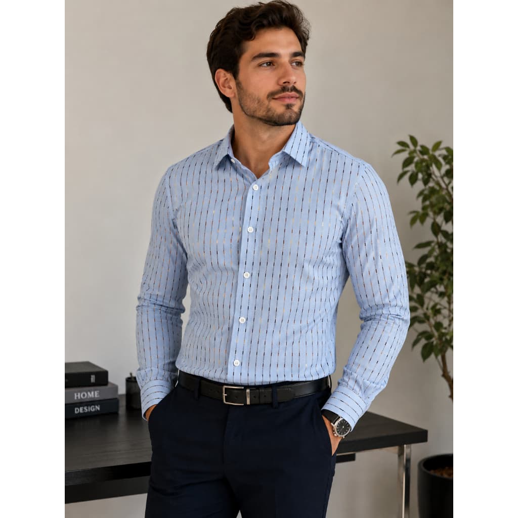 Camisa social masculina luxo com listras, em dourado camisa slim fit para homens