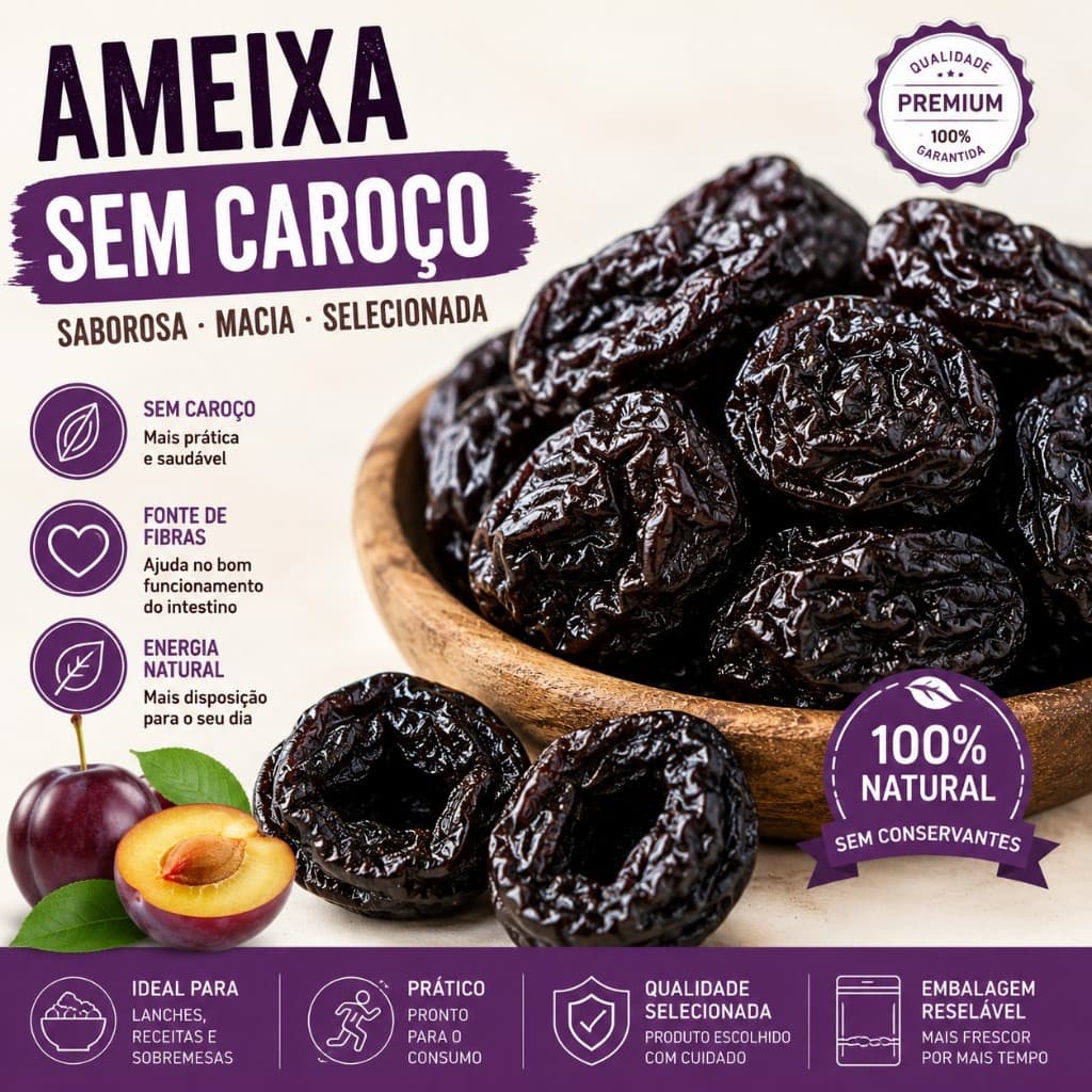 Ameixa Sem Caroço Desidratada | Fruta Seca Natural | Lanche Saudável