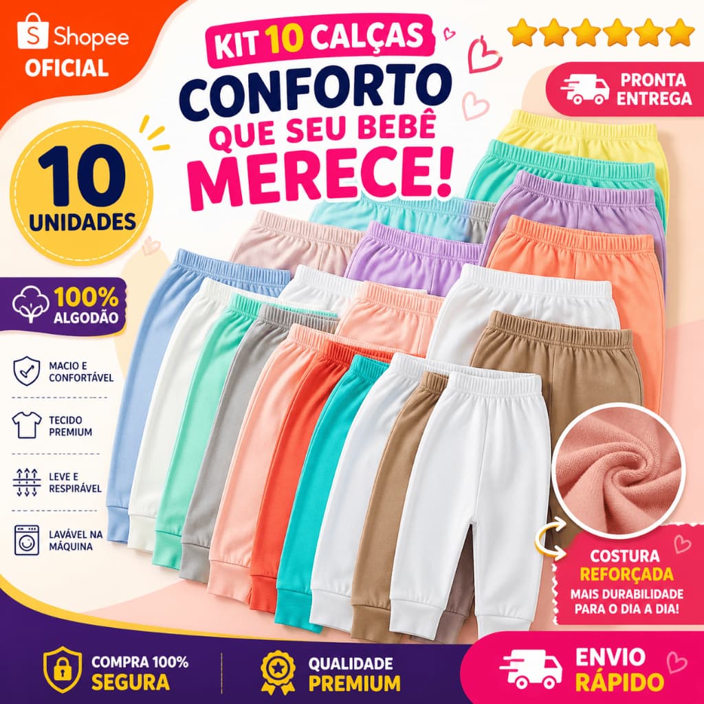 10 Mijão Calça Sem pé Bebê 100% Algodão RN P M G  GG  Menino  Menina Neutro