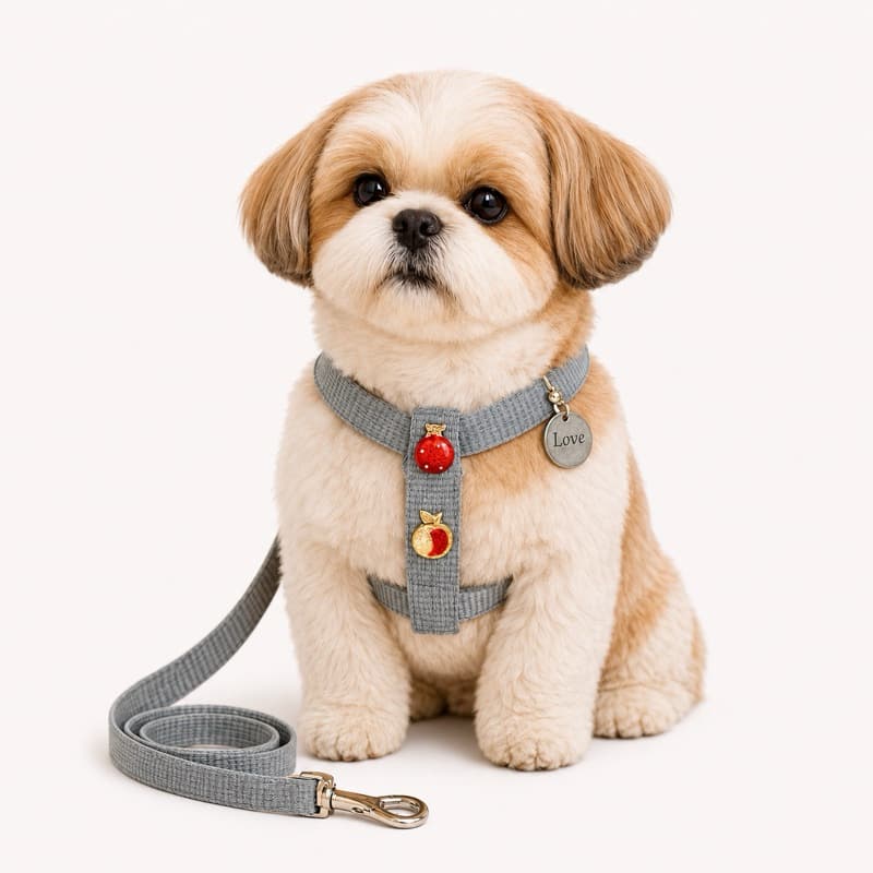 Peitoral Luxo com Guia para Cachorro Ajustável Nylon com Pingentes Moderno Pet Pequeno e Médio
