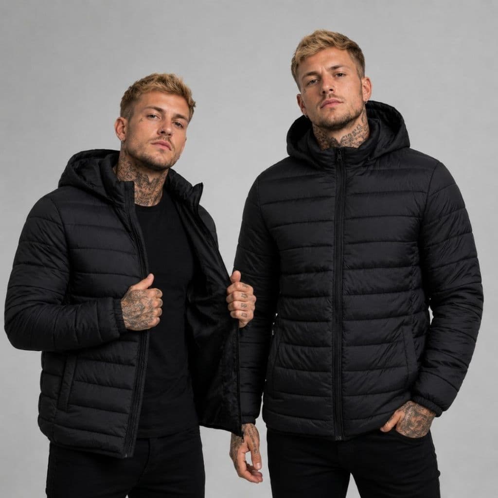 Jaqueta Puffer Masculina Preta Inverno Casaco Bobojaco Com Capuz Impermeável Forrada Quentinha Slim