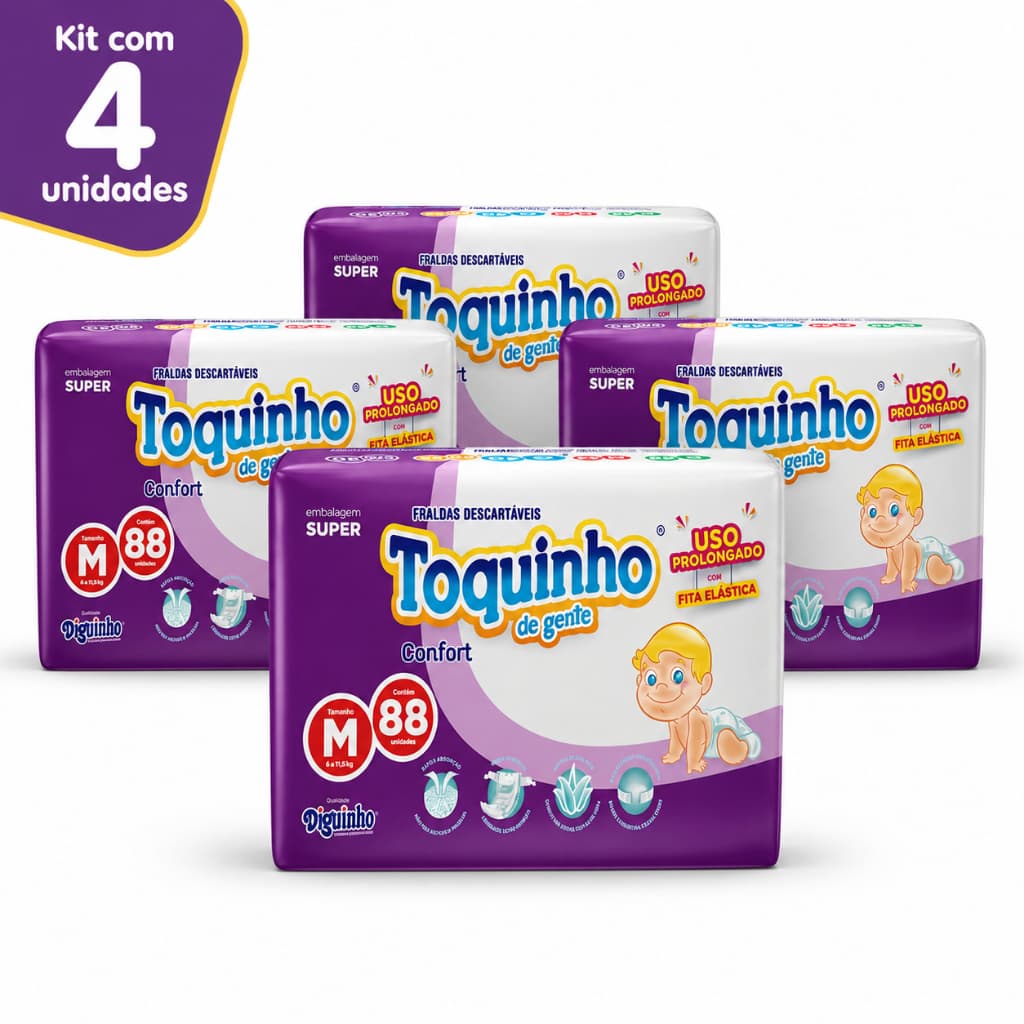 Kit 4 Pacotes Fraldas Descartável Tamanho M 88 Hiper 352 Fralda 5kg a 10kg