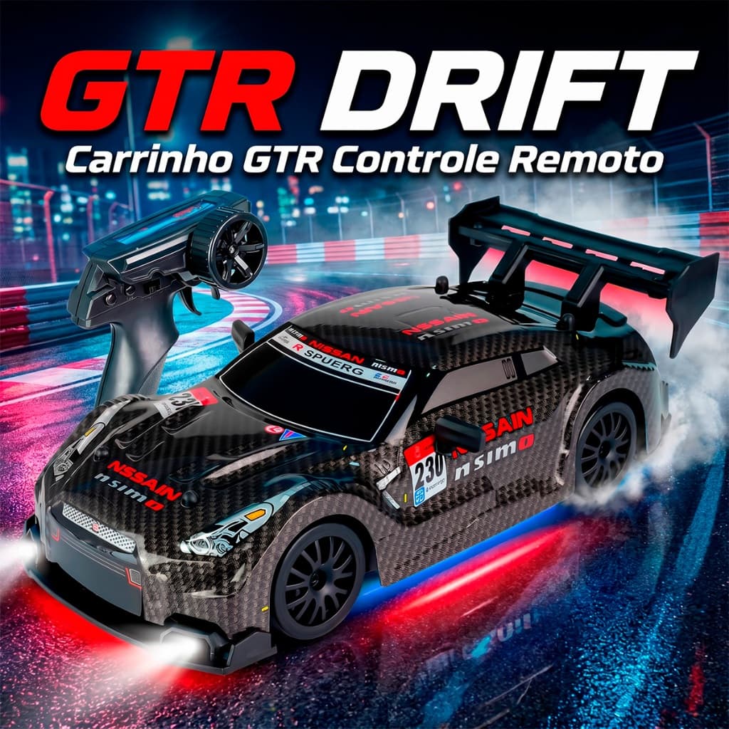 Carrinho Controle Remoto Drift Racing GTR Recarregável Com Luzes Led Carro Esportivo Infantil