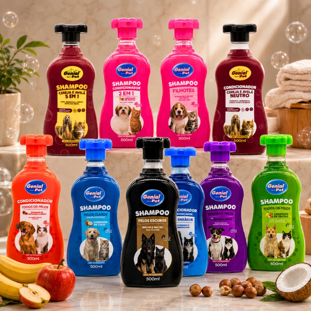 Shampoo para Cachorro e Gato Banho Pet Shop 500Ml Genial Pet Vários Aromas Linha Completa