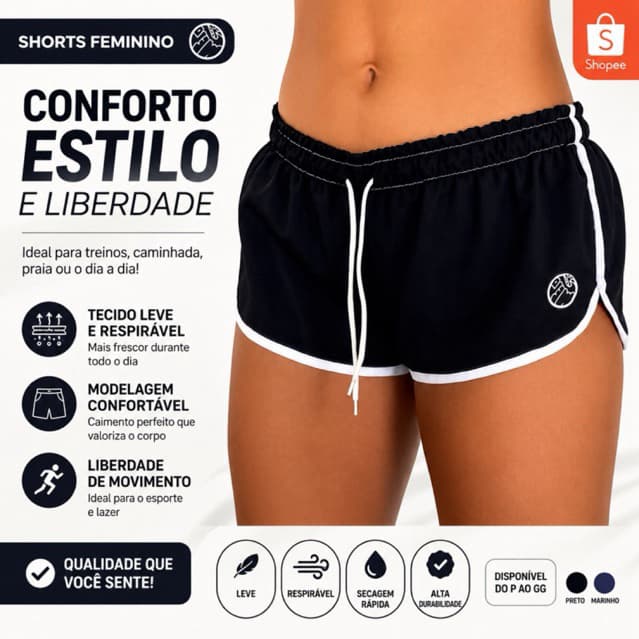 Short Feminino Academia Cintura Baixa Tactel Premium Praia Fitness