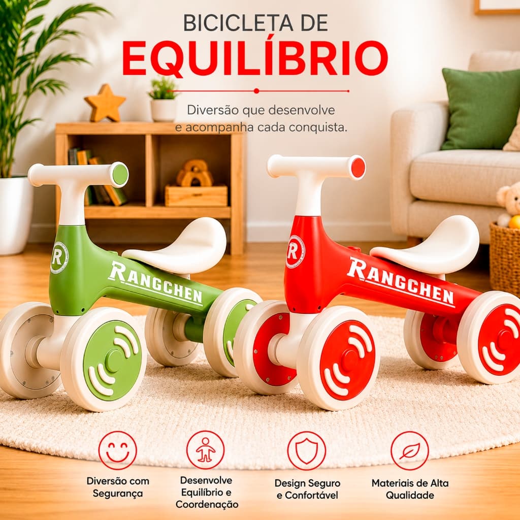 Bicicleta Bicicletinha De Equilíbrio Andador Para Bebê 4 Rodas Sem Pedal  A Partir de 1 Ano