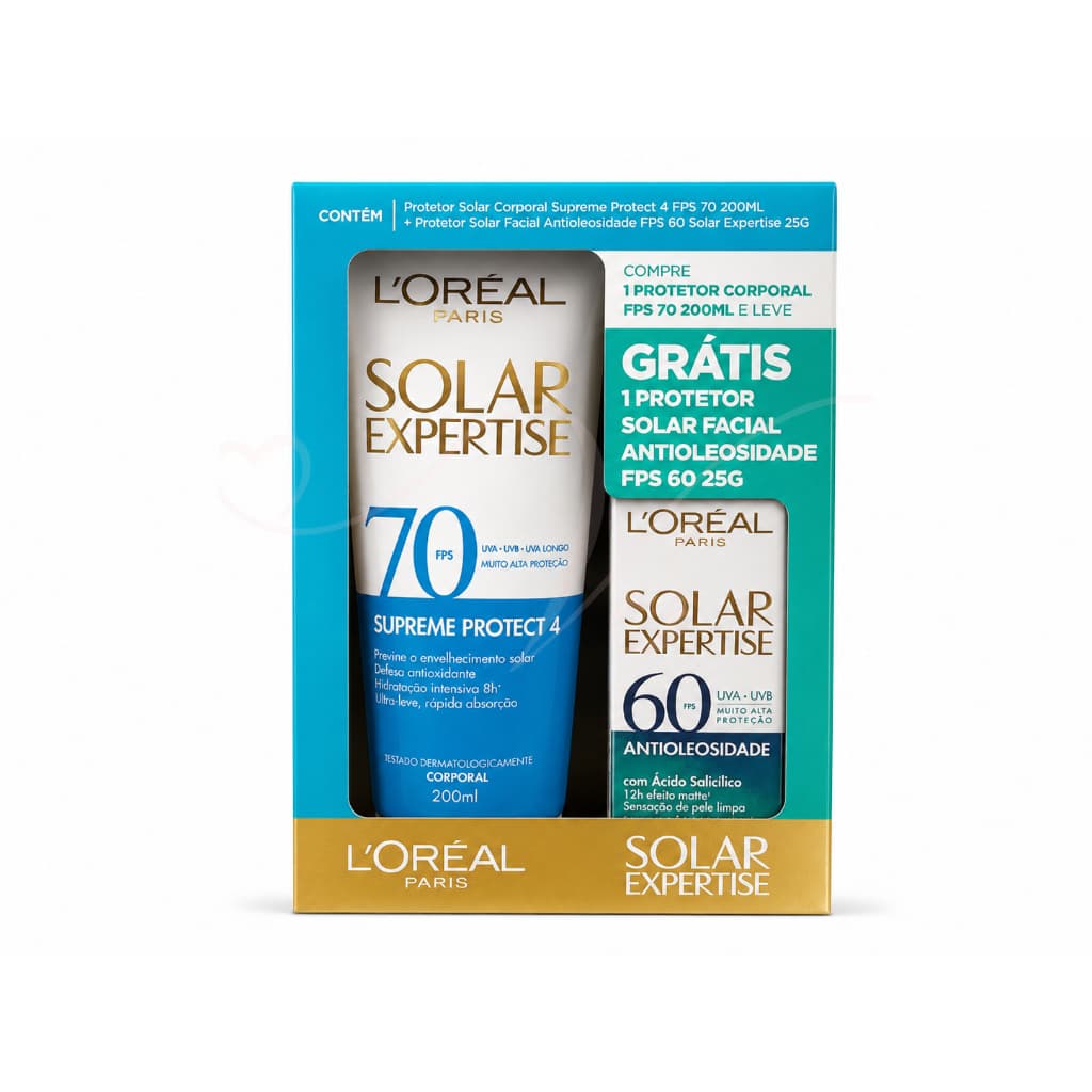 Kit Protetor Solar L'Oréal Expertise Corporal Supreme Protect 4 FPS 70 200ml + Facial Antioleosidade FPS 60 25g