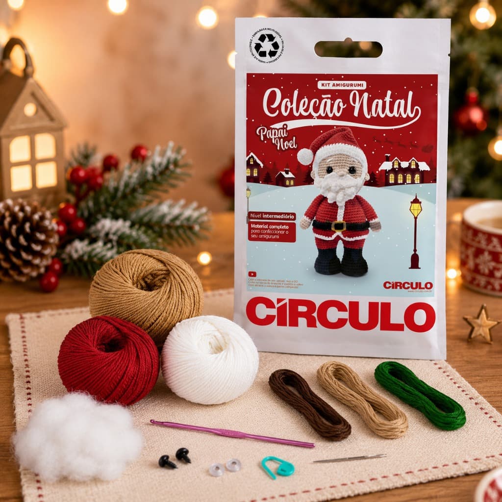 Kit Amigurumi Natal Círculo Papai Noel Urso Rena Crochê Artesanato Decoração Festiva Divertido