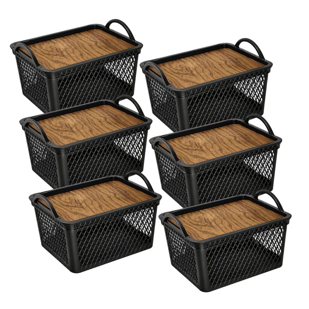 Kit Cestos Organizador Multiuso Telado 8L Tampa Label Madeira Alça Banheiro Brinquedo Lavanderia Antimofo Caixa Roupa