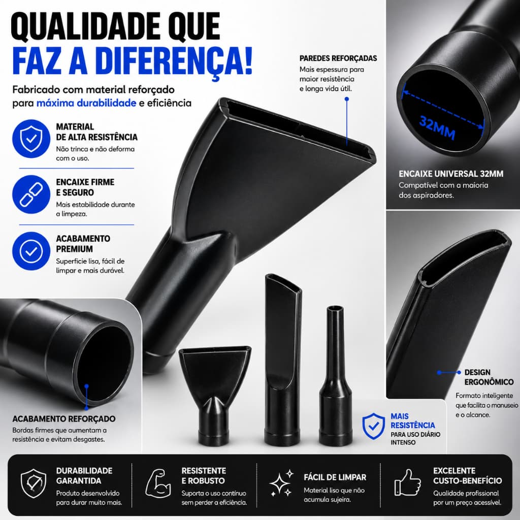 Kit Bocal Aspirador Universal 32mm Limpeza Carro Sofá Tapete