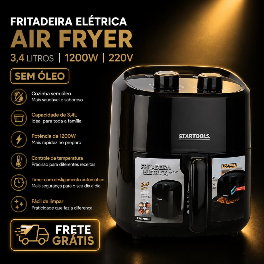 Fritadeira Elétrica Air Fryer 3,4 Litros 1200W 220V Sem Óleo praticidade alimentação mais saudável