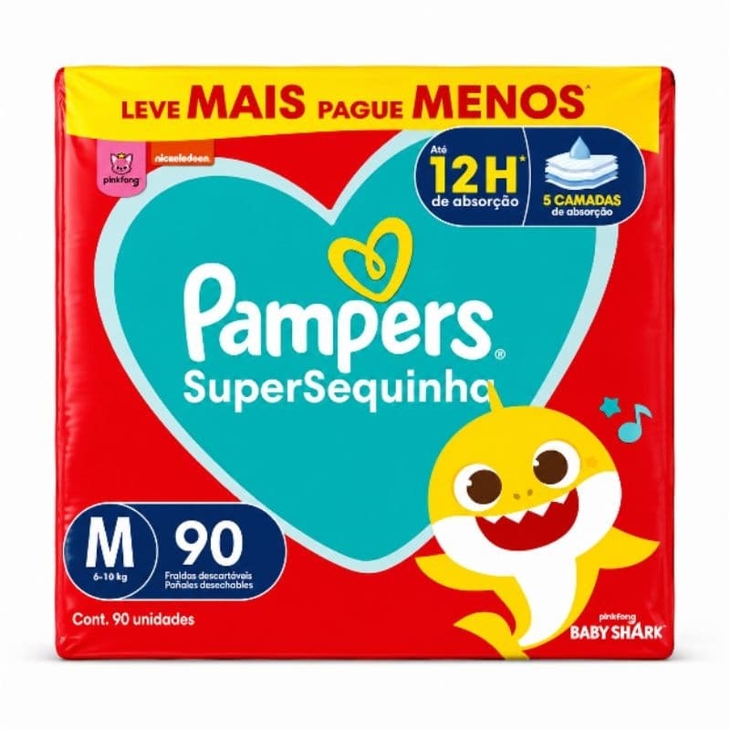 Fralda Pampers SuperSequinha Tam. M - 6 a 10kg 90 Unidades