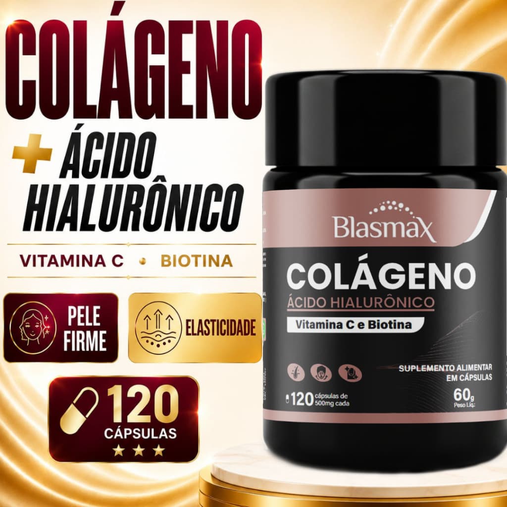 Colágeno para Pele Cabelo e Unhas com Ácido Hialurônico | Vitamina C | Colágeno Cápsulas 120