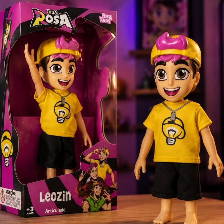Boneco Leozin Grupo dos Rosa Youtuber Articulado em Vinil Original Novabrink para Crianças