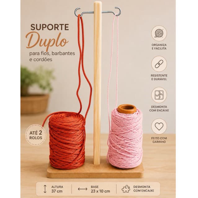 Suporte Duplo para Barbantes, Fios e Cordões – Crochê e Artesanato