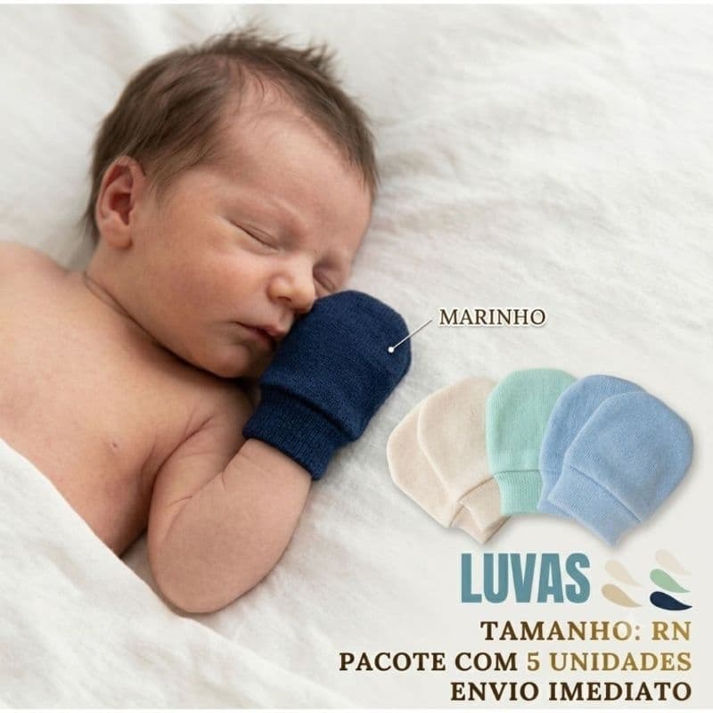 Kit 5 pares de luva De bebê recém-nascido super macio confortável/enxoval.
