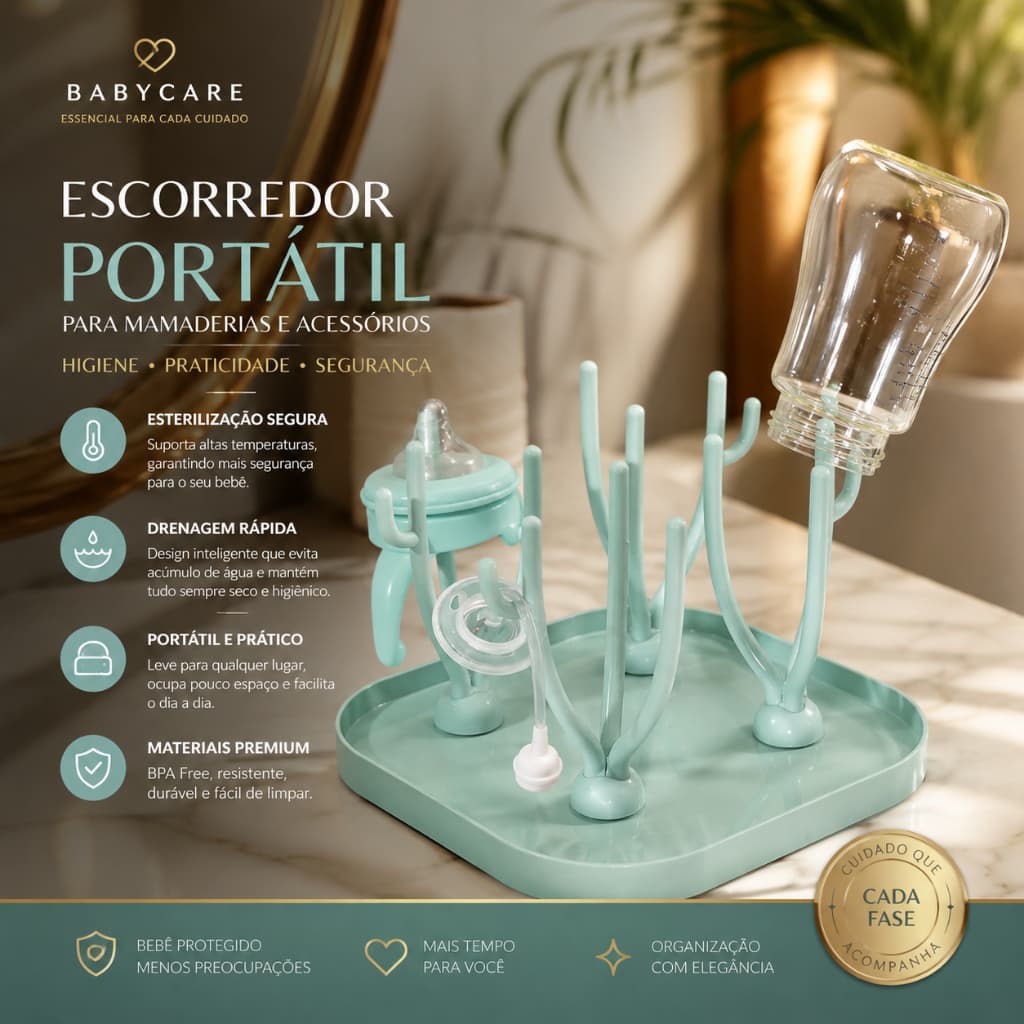 Escorredor portátil de mamadeiras e outros acessórios de bebês